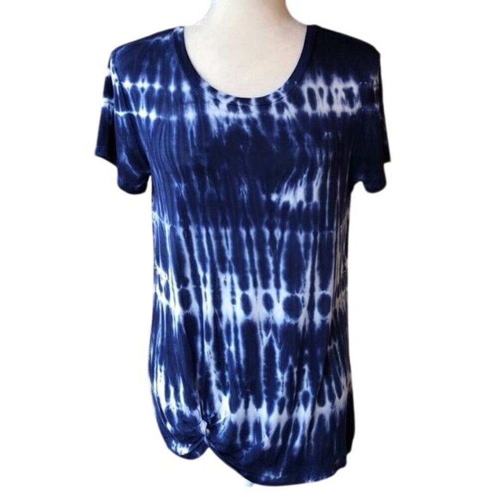 C&C California Shibori Blue Tie Dye Twist Front Top - Picture 3 of 6